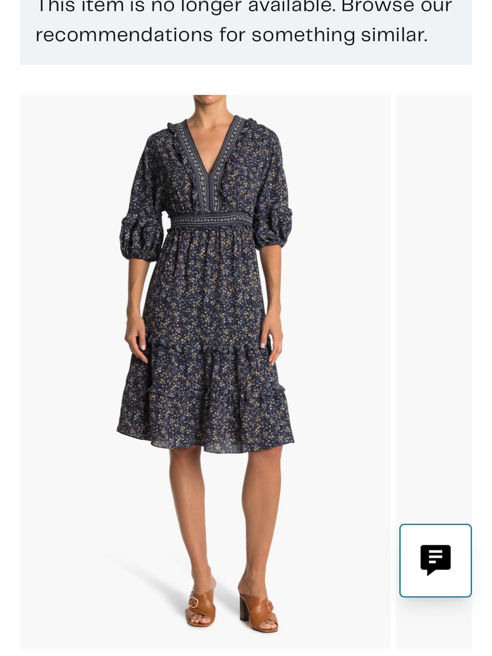 Max Studio Floral V-Neck Empire Waist Midi Dress - Navy